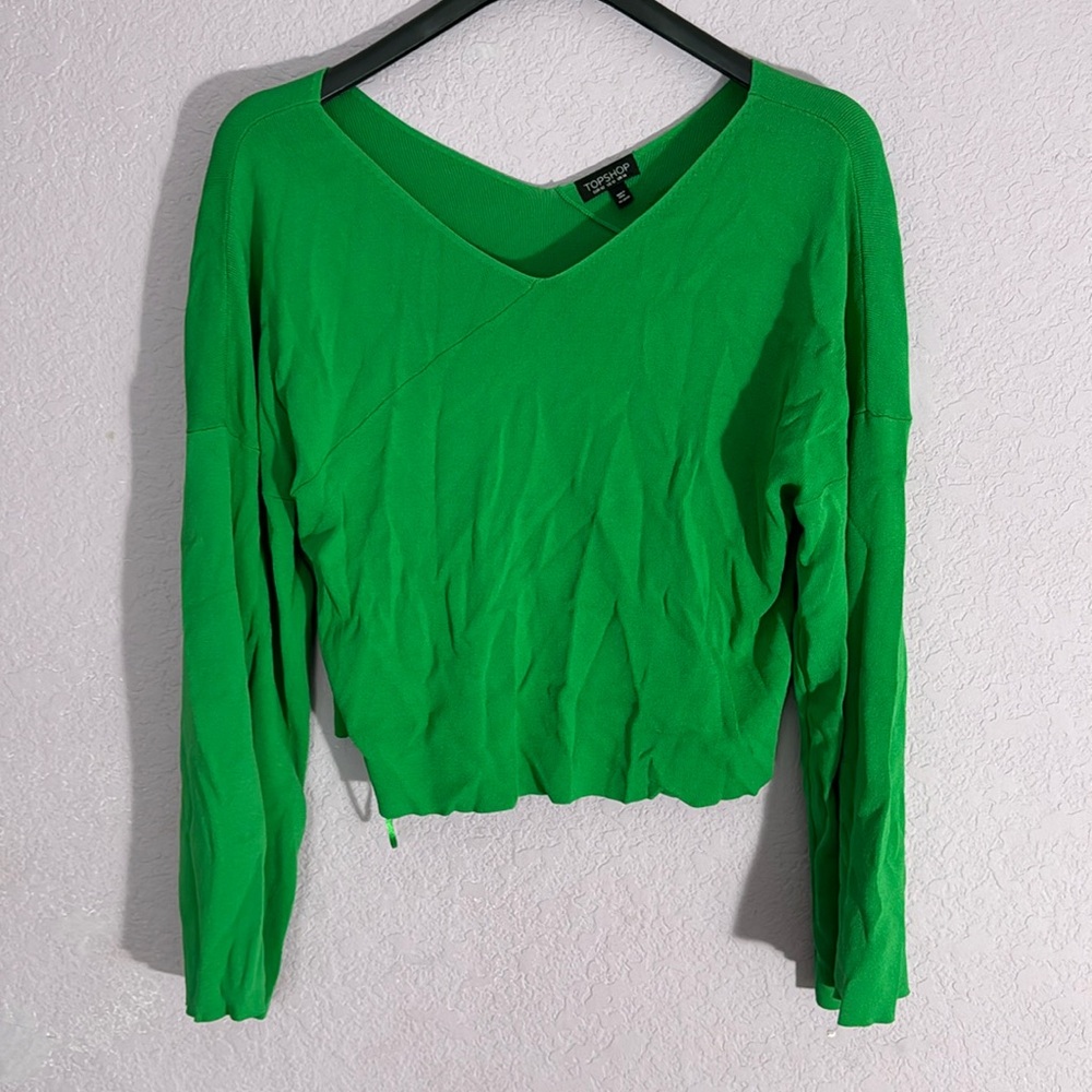Knit Green Cropped Bell Sleeve Sweater